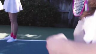 Brunette tennis babes fed jizz POV after hardcore foursome