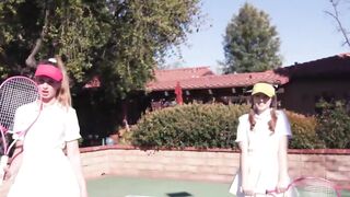 Brunette tennis babes fed jizz POV after hardcore foursome