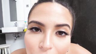 Naughty housekeeper Ariana Van X gags on bosses big cock