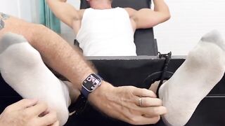 Scared hunky Chris Rockway loses control in a tickling torment by a hairy dude