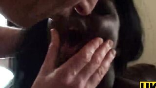 UKSubSluts.com - Chubby ebony girl's rough fucking on sofa with big tits