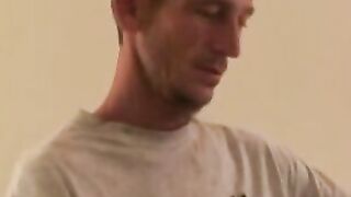 Skinny mature amateur is jerking off his big cock and cums