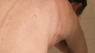 Skinny mature amateur is jerking off his big cock and cums
