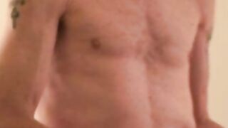 Skinny mature amateur is jerking off his big cock and cums
