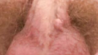 Skinny mature amateur is jerking off his big cock and cums