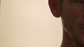 Skinny mature amateur is jerking off his big cock and cums
