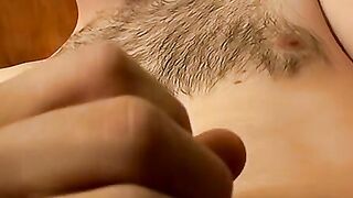 Skinny amateur with hairy chest jerks off on camera solo