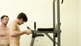 Muscular hunk rimmed and barebacked by his athletic buddy