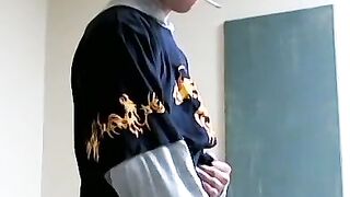 Solo jerking and cum showering while smoking by young Jason