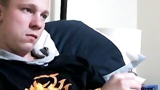 Solo jerking and cum showering while smoking by young Jason