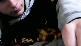 Solo jerking and cum showering while smoking by young Jason