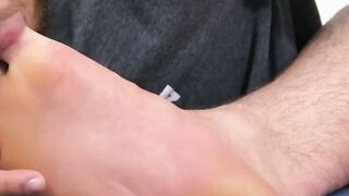 MaleFeetXXX.com - Gavin W jerks off as his jock friend licks his feet with passion