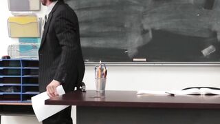 Schoolgirl slut Jade Amber bent over and fucked by principal