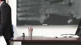 Schoolgirl slut Jade Amber bent over and fucked by principal