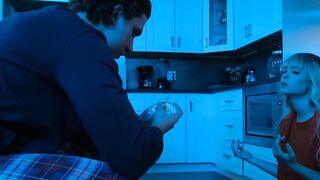 Petite stepsister Lilly Bell sucks and rides her bros dick