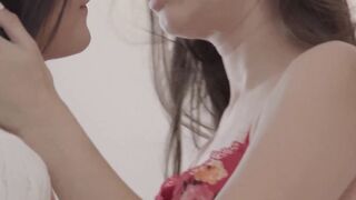 Lesbian teen Emily Willis scissoring with stepsister