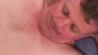 Fat mature man solo jerks off his small cock and cums