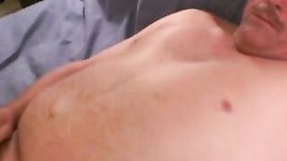 Fat mature man solo jerks off his small cock and cums