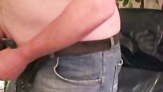 Fat mature man solo jerks off his small cock and cums