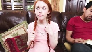 SmallGirlsInPorn.com - Petite redhead Dolly Little gags on Largo's big cock and swall
