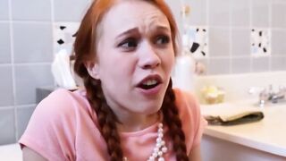 SmallGirlsInPorn.com - Petite redhead Dolly Little gags on Largo's big cock and swall