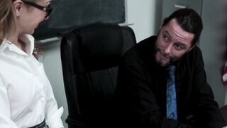 Petite schoolgirl bouncing on teachers cock after oral