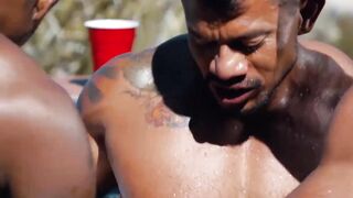 MaleNoir.com - Interracial foursome goes wild fucking in outdoor hot tub