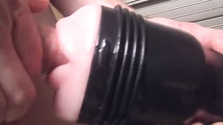 Handsome straight Mickey Waters thrust his wet boner in and out in the Fleshlight