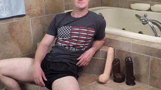 Brunette military Jaxon with enjoys a solo masturbation with multiple toys