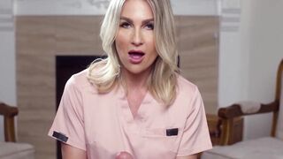 Busty MILF Andi Avalon is edging a fat cock in POV and makes it cum burst
