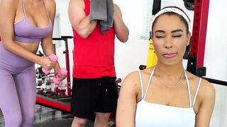 While I was working out MILFs  Pearl and Jayne Doh seduced me into fuckinh