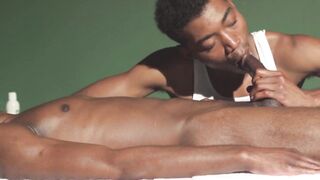 Skinny masseur Blaine Porter starts sucking Sleepy Reeds BBC before riding it raw