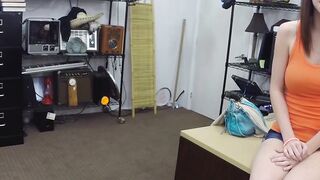 Pierced redhead amateur pussy ravaged in pawnshop office