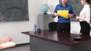 Audrey Noir and Rose Darling drilled by horny teacher