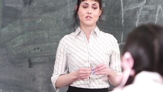 Audrey Noir and Rose Darling drilled by horny teacher