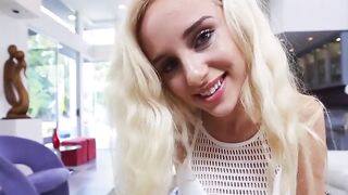 BangbrosPassword.com - Young sexy blonde babe gags on a massive leather knob slowly