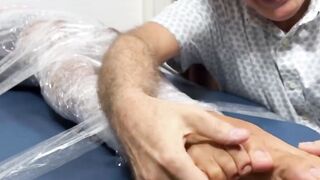 The hairy dude restrained and punished jock Luca R in an intense feet tickling tormen