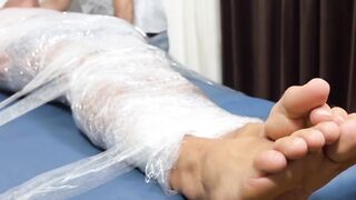 The hairy dude restrained and punished jock Luca R in an intense feet tickling tormen