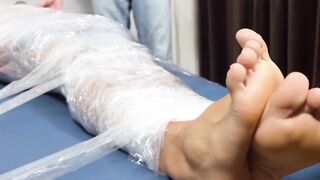The hairy dude restrained and punished jock Luca R in an intense feet tickling tormen