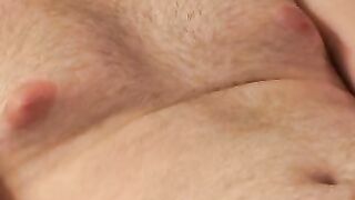 Hairy lad gently strips fully naked for solo masturbation