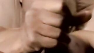 Black amateur strokes his dick before his lover eats his cum