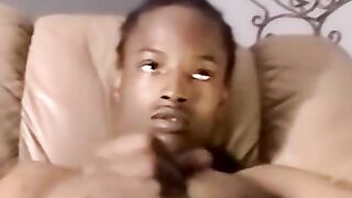 Black amateur strokes his dick before his lover eats his cum