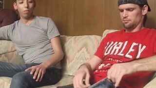 Sexy dude Rion Rlvers squirts his cum up his smooth body after sucking his buddy