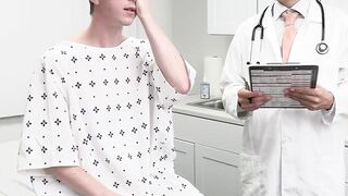 Doctor Trent Summers serves a semen injection to blonde twink Andrew Powers during a