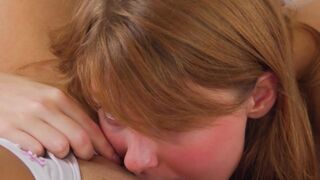 Redhead Ginger Grey scissoring with petite teen Bianca Bangs