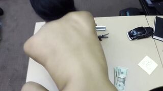 Inked amateur sucks big throbbing cock POV while moaning
