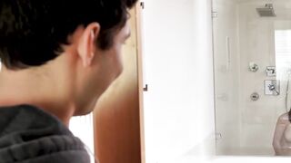 Angel Ryder caught by stepbro while using dildo in shower