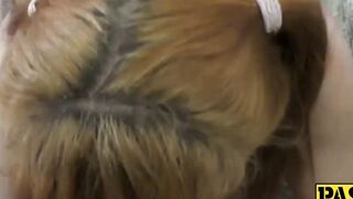 Kinky redhead Roxy Rose double penetrated in hot threesome