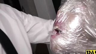 Hot ebony Asia Rea tied up before a rough fuck and hot BJ