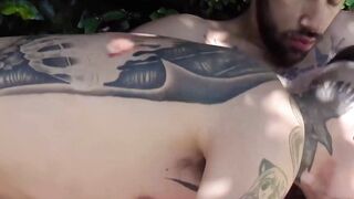 Tatted guys Kendro and Milo hang out by the pool to suck each others dicks